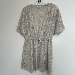 Beige Crochet Swim Coverup with Drawstring Waist~ Size Medium ~ Summertime